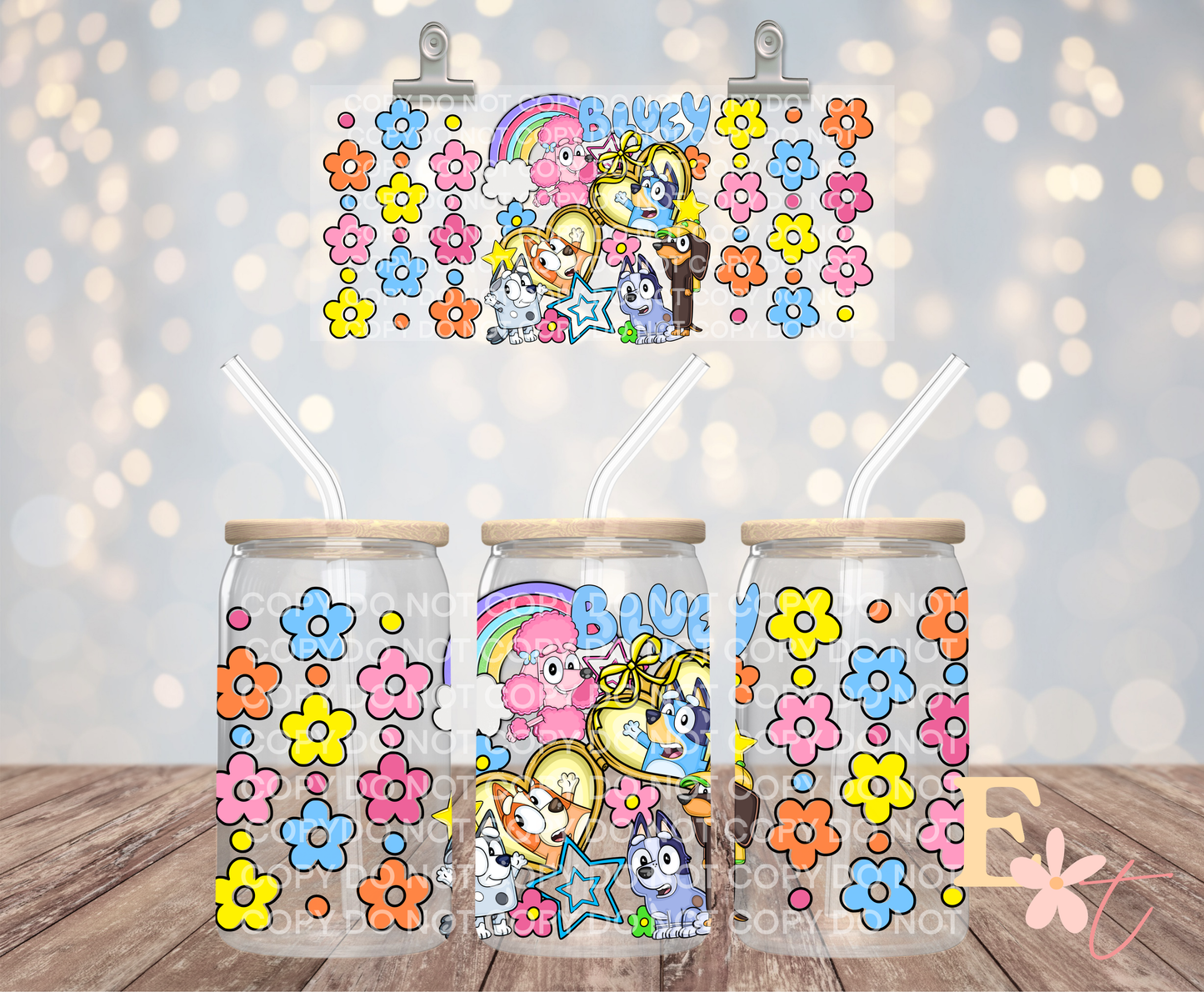 Floral Pups 16oz UV DTF Wrap