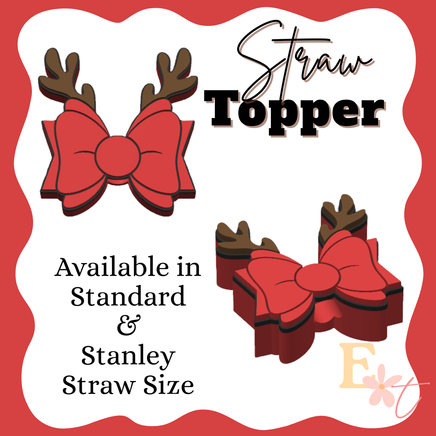 Reindeer Bow 3D Straw Topper