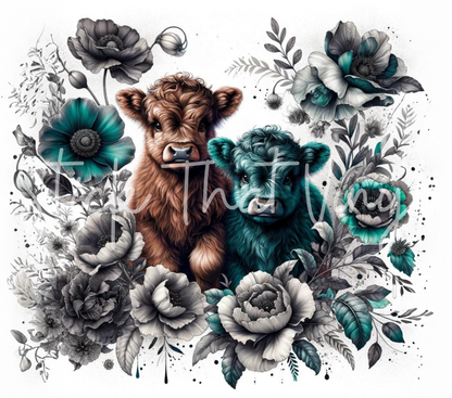 Baby Teal Highland Cow 20oz Tumbler Sublimation Wrap