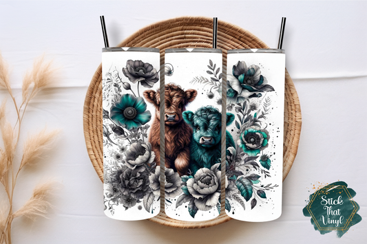 Baby Teal Highland Cow 20oz Tumbler Sublimation Wrap
