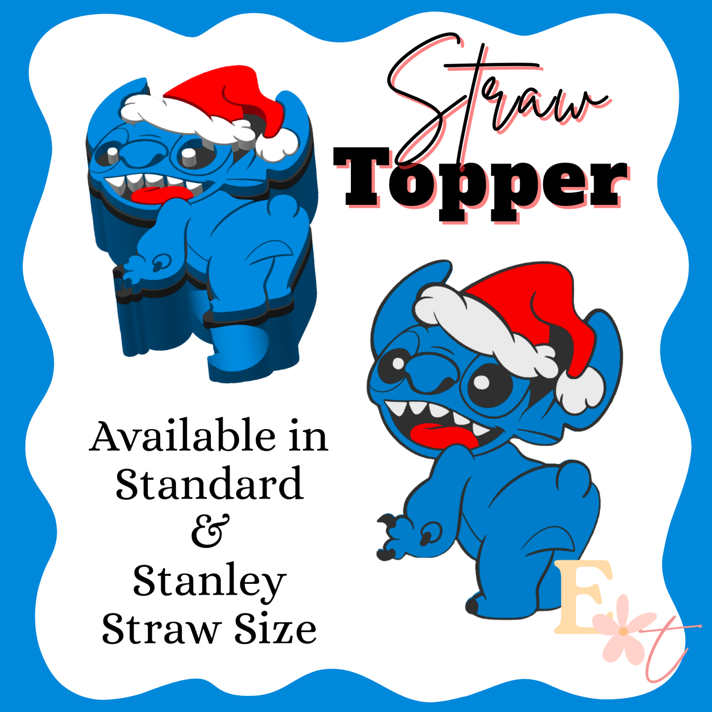 Blue Christmas Monster 3D Straw Topper